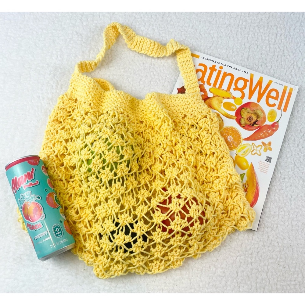 Yellow Hand-Knitted Parisian Open-Net Market Tote Bag
